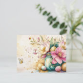 Aquarell Oster Postkarte mit Ostereiern und Blumen Briefkaart (Staand voorkant)