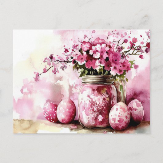 Aquarell Oster Postkarte mit Ostereiern und Blumen Briefkaart (Voorkant)