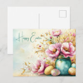 Aquarell Oster Postkarte mit Ostereiern und Blumen Briefkaart (Voorkant / Achterkant)