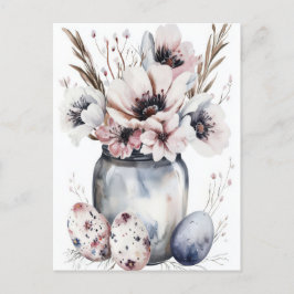 Aquarell Oster Postkarte mit Ostereiern und Blumen Briefkaart