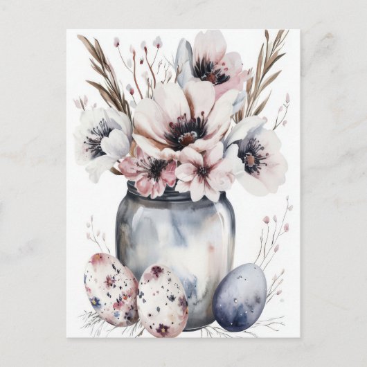 Aquarell Oster Postkarte mit Ostereiern und Blumen Briefkaart (Voorkant)