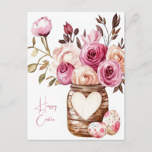 Aquarell Oster Postkarte mit Ostereiern und Blumen Briefkaart (Voorkant)