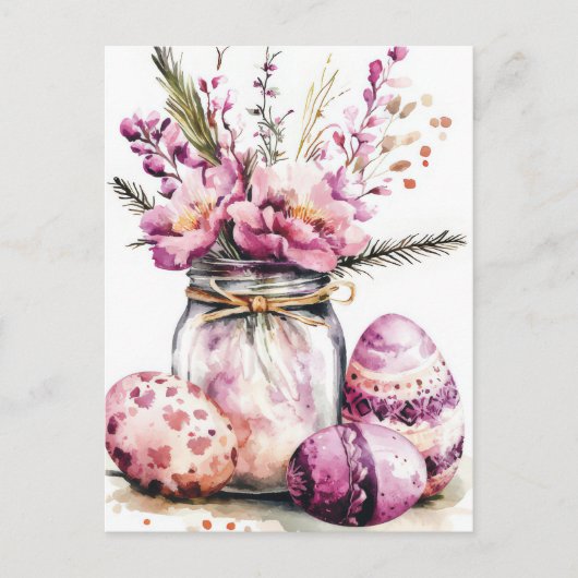 Aquarell Oster Postkarte mit Ostereiern und Blumen Briefkaart (Voorkant)