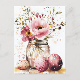Aquarell Oster Postkarte mit Ostereiern und Blumen Briefkaart