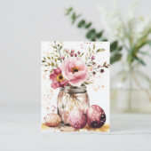 Aquarell Oster Postkarte mit Ostereiern und Blumen Briefkaart (Staand voorkant)