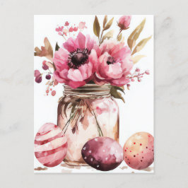 Aquarell Oster Postkarte mit Ostereiern und Blumen Briefkaart