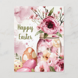 Aquarell Oster Postkarte mit Ostereiern und Blumen Briefkaart