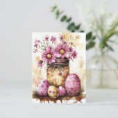 Aquarell Oster Postkarte mit Ostereiern und Blumen Briefkaart (Staand voorkant)