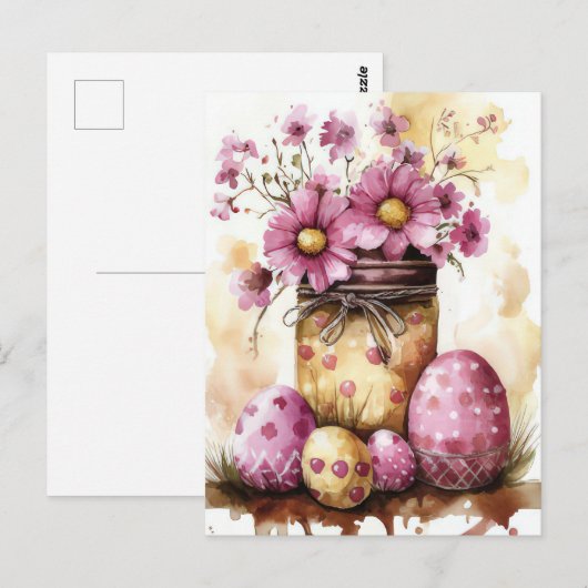 Aquarell Oster Postkarte mit Ostereiern und Blumen Briefkaart (Voorkant / Achterkant)