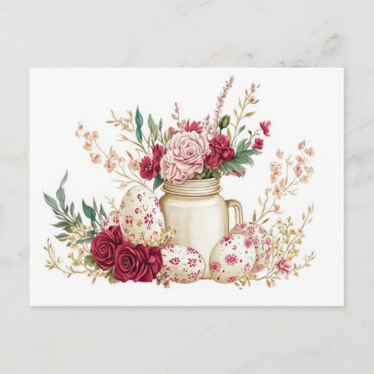 Aquarell Oster Postkarte mit Ostereiern und Blumen Briefkaart (Voorkant)