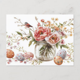Aquarell Oster Postkarte mit Ostereiern und Blumen Briefkaart