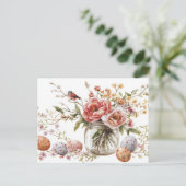 Aquarell Oster Postkarte mit Ostereiern und Blumen Briefkaart (Staand voorkant)
