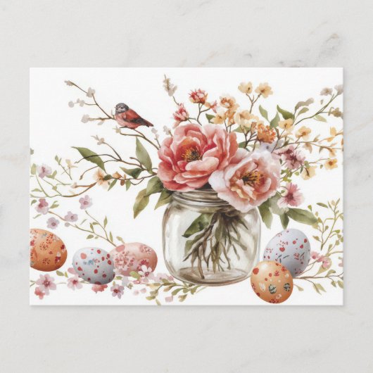 Aquarell Oster Postkarte mit Ostereiern und Blumen Briefkaart (Voorkant)