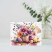 Aquarell Oster Postkarte mit Ostereiern und Blumen Briefkaart (Staand voorkant)