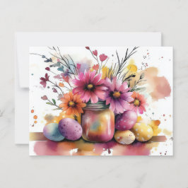 Aquarell Oster Postkarte mit Ostereiern und Blumen Briefkaart
