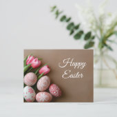 Aquarell Oster Postkarte mit Ostereiern und Tulpen Briefkaart (Staand voorkant)