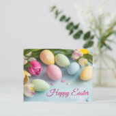 Aquarell Oster Postkarte mit Ostereiern und Tulpen Briefkaart (Staand voorkant)