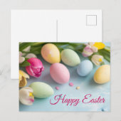 Aquarell Oster Postkarte mit Ostereiern und Tulpen Briefkaart (Voorkant / Achterkant)