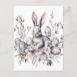 Aquarell Oster Postkarte mit Osterhase und Blumen Briefkaart