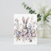 Aquarell Oster Postkarte mit Osterhase und Blumen Briefkaart (Staand voorkant)