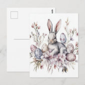 Aquarell Oster Postkarte mit Osterhase und Blumen Briefkaart (Voorkant / Achterkant)