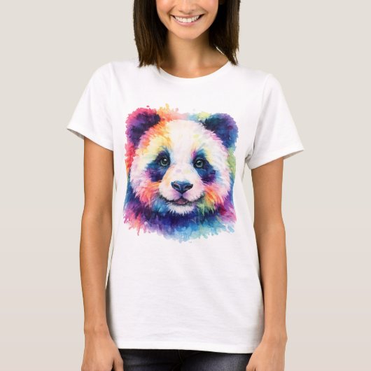 Aquarell Panda T-Shirt - Schwarz & Weiß (Voorkant)