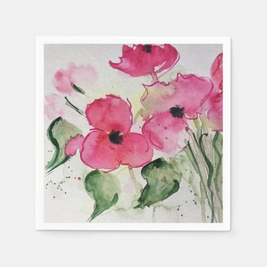 Aquarell rosa Blumen Servet (Voorkant)