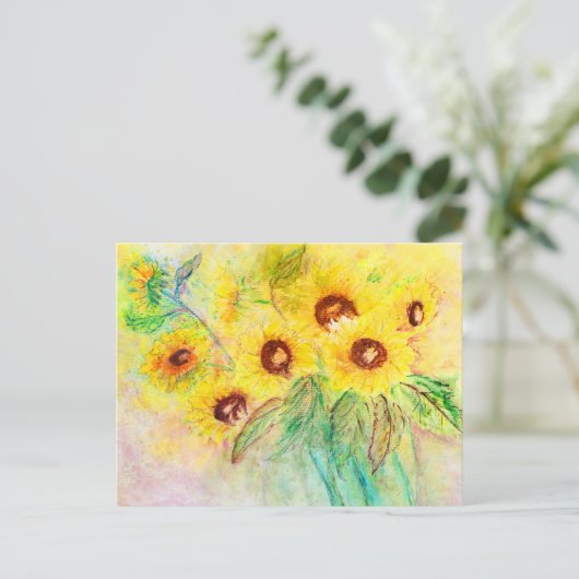 Aquarell Sonnenblumen. Blumenstrauß gemalt. Briefkaart (Staand voorkant)