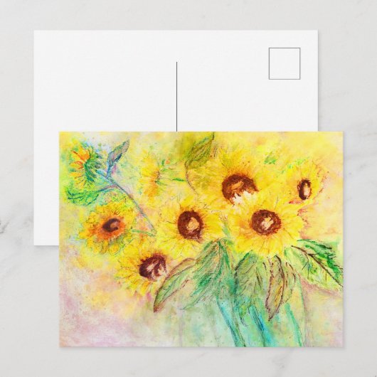 Aquarell Sonnenblumen. Blumenstrauß gemalt. Briefkaart (Voorkant / Achterkant)