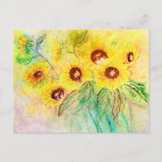 Aquarell Sonnenblumen. Blumenstrauß gemalt. Briefkaart (Voorkant)
