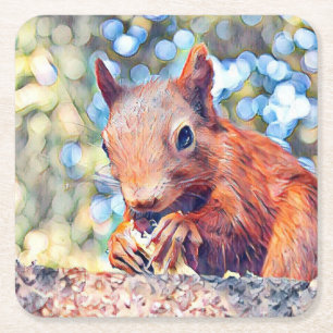 aquarell squirrel kartonnen onderzetters