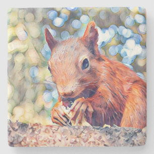 aquarell squirrel stenen onderzetter
