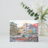 Aquarell. Stadtansicht von Porto am Douro. Briefkaart (Staand voorkant)