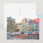 Aquarell. Stadtansicht von Porto am Douro. Briefkaart (Voorkant / Achterkant)