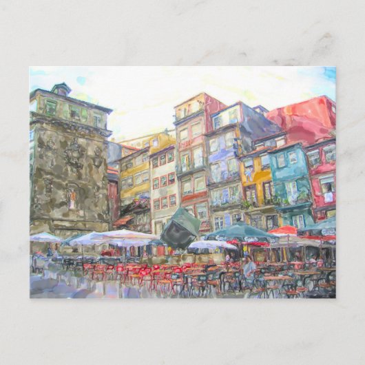 Aquarell. Stadtansicht von Porto am Douro. Briefkaart (Voorkant)