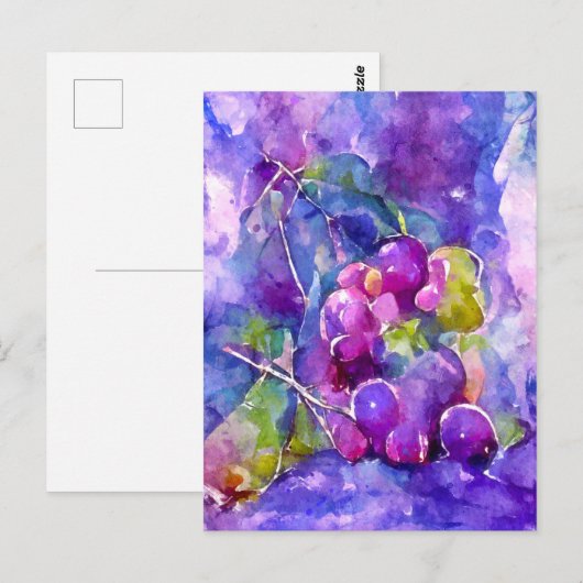Aquarell Weintrauben gemalt. Briefkaart (Voorkant / Achterkant)