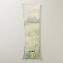 Aquarellandschap Groen Beige Wilde Bloemen Lichaamskussen