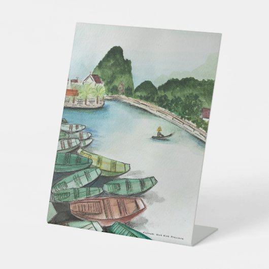 Aquarellandschap, Vietnam, Tam Coc Poster Reclamebord Met Voetstuk (Voorkant)
