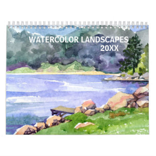 Aquarellandschappen Elk jaar Zee Berg Meer Kalender