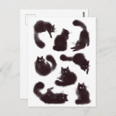 Aquarelle chats noirs briefkaart (Voorkant / Achterkant)
