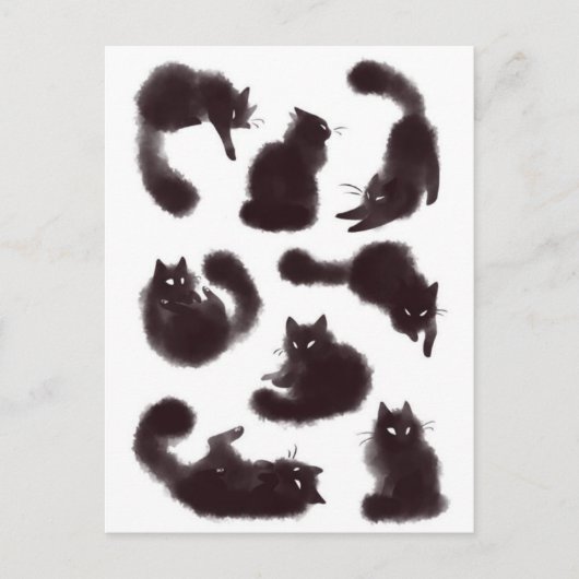 Aquarelle chats noirs briefkaart (Voorkant)