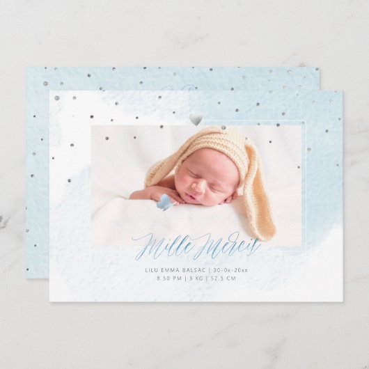 Aquarelle Confettis Remerciement Naissance Fille Kaart (Voorkant / Achterkant)