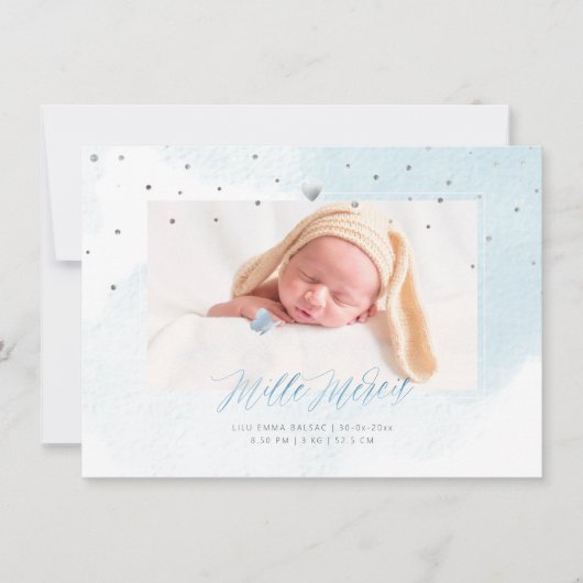 Aquarelle Confettis Remerciement Naissance Fille Kaart (Voorkant)