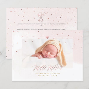 Aquarelle Confettis Remerciement Naissance Fille Kaart