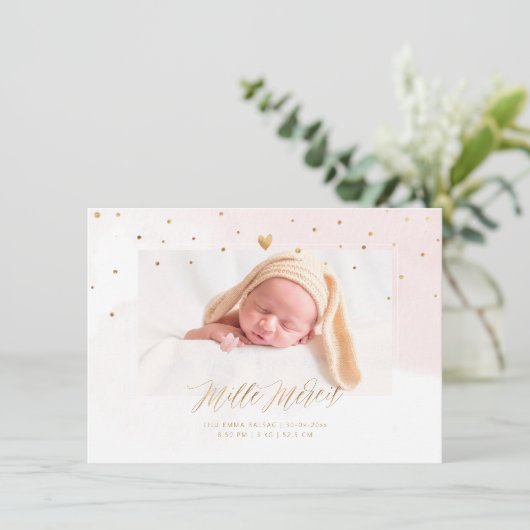 Aquarelle Confettis Remerciement Naissance Fille Kaart (Staand voorkant)