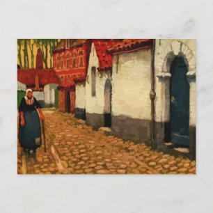 Aquarelle een stille straat in Brugge Briefkaart