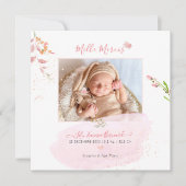 Aquarelle Fleurs Remerciement Naissance Fille Kaart (Voorkant)