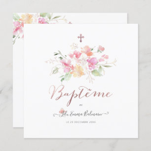 Aquarelle Fluers de Pois Faire-part de Baptême Kaart