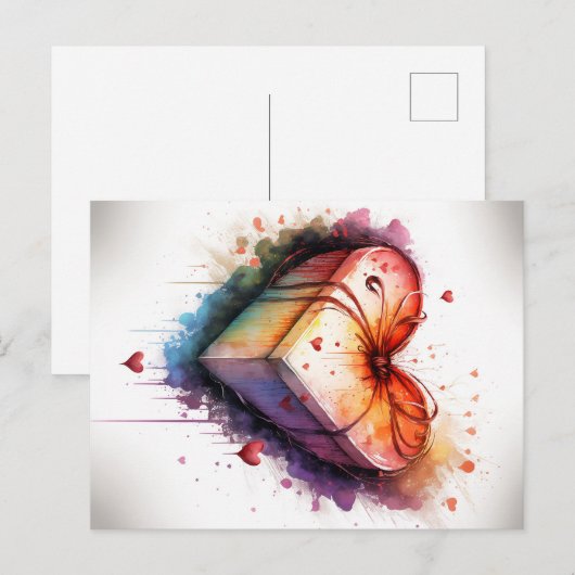 Aquarelle Heart briefkaart (Voorkant / Achterkant)