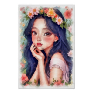 Aquarelle, jonge dochter perfect poster